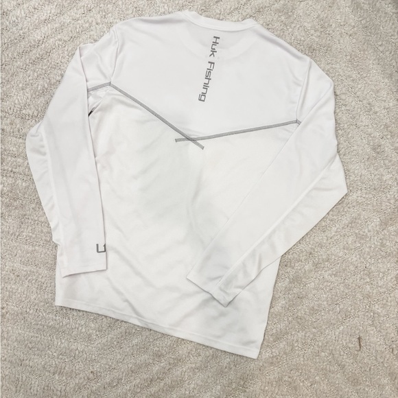 Like New! Huk Mens Long Sleeve Performance Fishing Shirt Rash Guard Small White - Picture 3 of 7